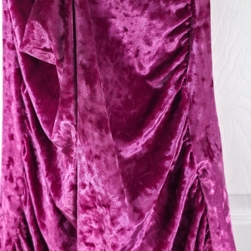 WAYF Purple Velvet Ruched Halter Cowl Neck Mini Dress - Size M - Picture 5 of 9